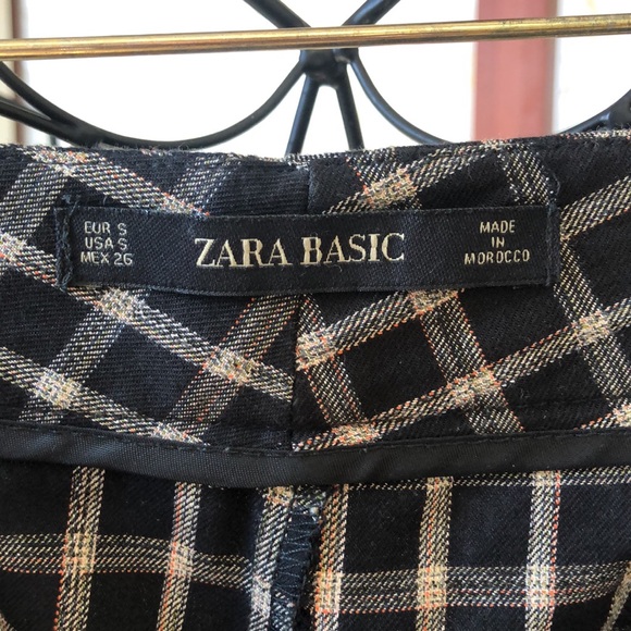 ZARA BASIC plaid print wide leg cropped pants - black & Ivory (Sz. Small) - Picture 7 of 8